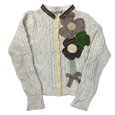 Buy Field Flower Knit Cardigan Wool Blend Wildlife Beige Cream Womens Medium • 39.99£