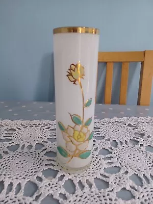 Buy Vintage 1960s Japanese Opal Glass Vase With Frosted Embossed Floral Decoration • 8.50£