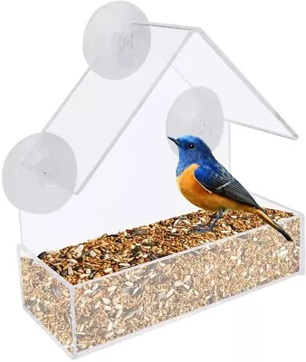 Buy Glass Window Bird Feeder Table Seed Peanut Hanging Suction Perspex Clear Viewing • 5.99£