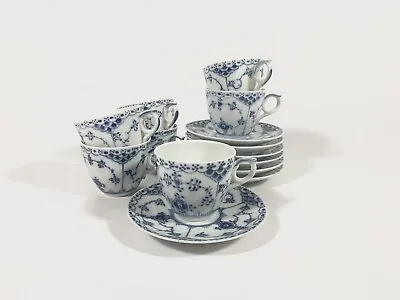 Buy 7x Royal Copenhagen Blue Fluted Half 528 Demitasse Mocha Cups & Saucers • 196.55£
