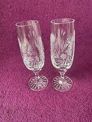 Buy Lovely Pair Of Cut Glass Crystal Champagne Glasses/Flutes  • 18.40£
