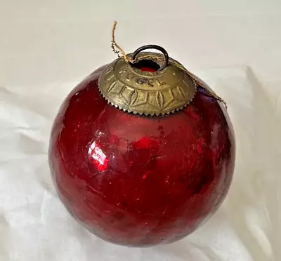 Buy Vintage Midwest Kugel Red Crackle Glass Christmas Ornament • 23.61£