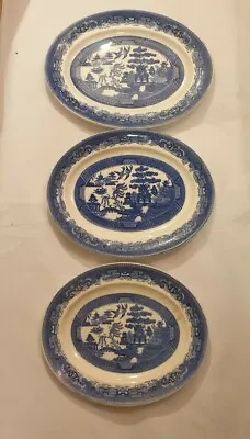 Buy 3 Antique Willow Pattern Fenton Victoria Endlanf Platters • 38£