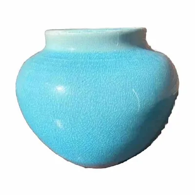 Buy Pisgah Forest Pottery Vase Crackled Glaze Aqua Blue  1949 NC • 66.14£