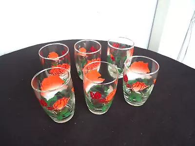 Buy 6 Vintage 1950's Red Rose Design Water Glasses Cordial • 10.53£
