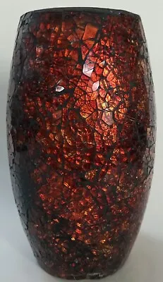 Buy Vintage Amber -Orange Mosaic/Crackle Glass Vase 7  Beautiful • 46.71£