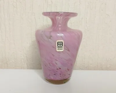 Buy Medina Art Glass Vase Pink Signed 10.5 Cm • 12.50£
