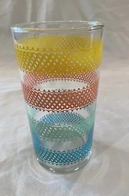 Buy VINTAGE Libbey Drinking Glass Tumblers 6” BLUE Red Agua Yellow Basket Design • 9.59£
