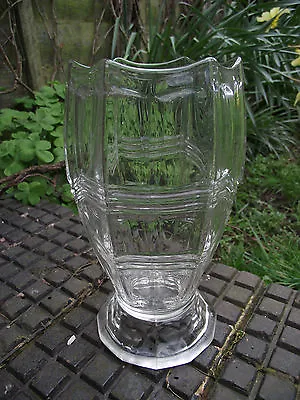 Buy Vase - 1950’s - Clear Glass - Czech ? German ? Retro Geometric Pattern • 2.50£
