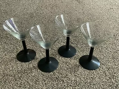 Buy 4 VINTAGE 1980s BLACK STEM COCKTAIL MARTINI GLASSES ART DECO STYLE 14cm Tall • 28.99£
