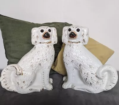 Buy Antique Victorian Staffordshire Flatback King Charles Spaniel Pair Wally Dogs • 100£