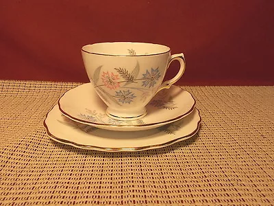 Buy Royal Vale Fine Bone China Pink & Blue Flowers Cup & Saucer & Dessert Plate Trio • 14.16£