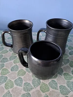 Buy Vintage Prinknash Pottery Mugs In Gun Metal Grey X 3 • 12£