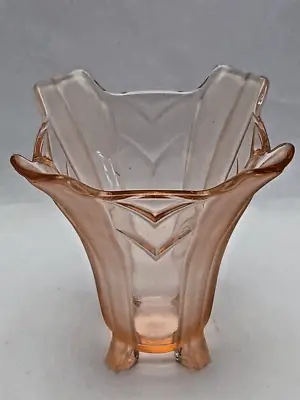 Buy Sowerby Chevron Pink Glass C2631 Art Deco 1930's  Posy Vase 6 Inch Celery Vase • 23.99£