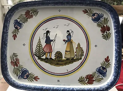 Buy Vntg Massilliy Tin Painted Tray  Serving Ware Quimper French Country Farmhouse • 22£