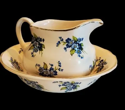Buy Set Vintage English China Alfred Meakin Blue Floral Transferware Creamer Saucer  • 20.86£