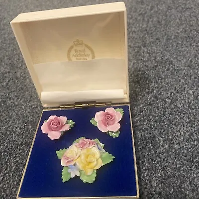 Buy Royal Adderley Floral China Brooch And Clip On Earrings Made In England... • 15£