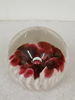Buy Teign Valley Glass Devon  Art Glass Paperweight Red & White Floral Signed TVG  • 14£