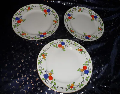 Buy Art Deco Foley Bone China Side Plates X 3 Hand Painted Fruit Pattern 8  • 28£