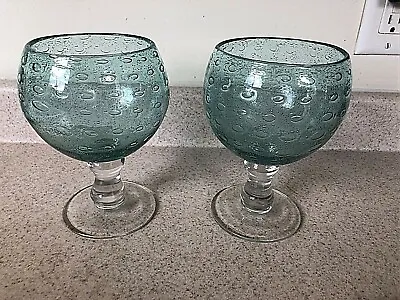 Buy 2 Pair Set LA VERRERIE DE BIOT AQUAMARINE BLUE BUBBLE WINE Goblet GLASSES GLASS • 33.18£