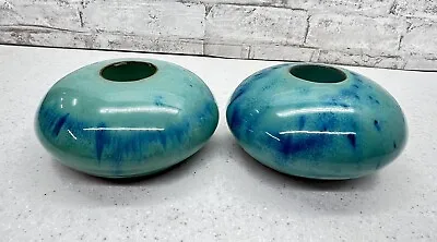 Buy Mid Century Turquoise Blue Glaze Studio Pottery Taper Candlestick Holders MCM • 75.71£