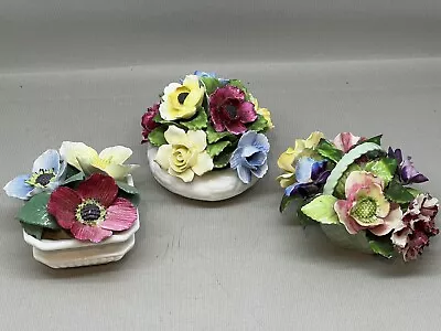 Buy 3 China Flower Ornaments - Adderley / Aynsley / Crown Staffordshire (P-4224 347) • 12.50£