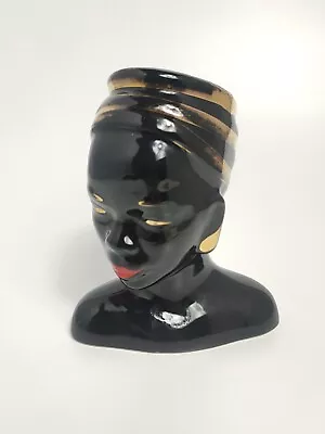 Buy Vintage 1950S Joan Lea Black & Gold African Nubian Woman Head Bust Vase Planter • 25£
