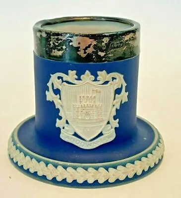 Buy Vintage Adams England Dark Cobalt Blue Jasperware Inkwell W/Coat Of Arms Marked • 57.38£