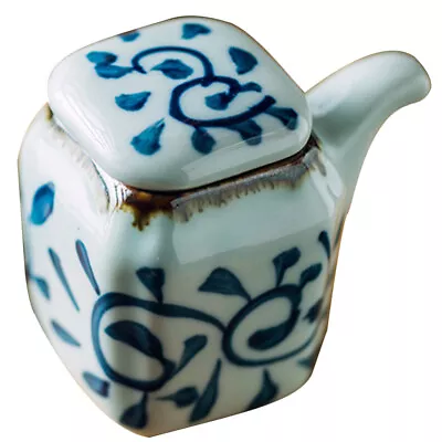 Buy Ceramic Oil Dispenser Vinegar Soy Sauce Container Blue Pot With Lid • 9.74£