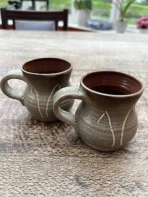 Buy Pair Of Studio Pottery Mugs Bamboo Design Handmade Vintage  • 2.49£