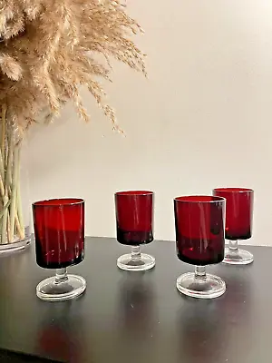 Buy A Lot Of 4 Vintage Luminarc Ruby Cranberry Red Wine Sherry Liqueur Glasses Xmas  • 14£