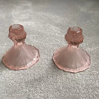 Buy Beautiful Pink Glass Vintage Candle Holders In Excellent Condition • 5£