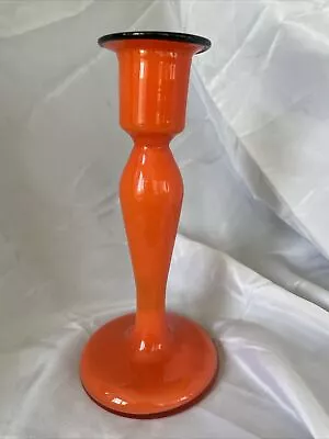 Buy Vintage Czech Art Glass  7 3/4” Tall Candlestick Or Bud Vase Orange W/Black Trim • 14.43£