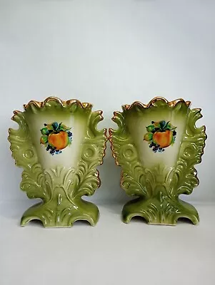 Buy  Pair Of Vintage Green & Gold Staffordshire Ironstone UK Sell Only  • 11£