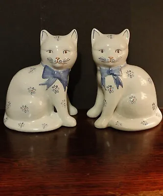Buy Pair Of Rye Pottery Mantle Cats  Spring Daisy Design Large 8inches High. • 18£