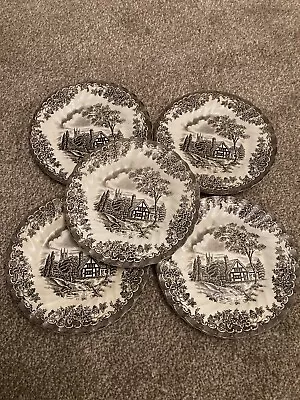 Buy 5 X Vintage Plates ‘The Brook’ By Myott  Staffordshire. Excellent Condition • 7£
