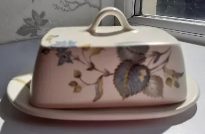 Buy VINTAGE SYLVAC WARE  BLUE FLOWER & LEAVES BUTTER DISH AND LID 18 X 11 X 7 Cm • 13.99£