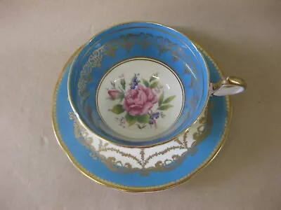 Buy Vintage Aynsley Bone China Tea Cup & Saucer Mismatched Blue Gold Pink Rose 1041 • 13.99£