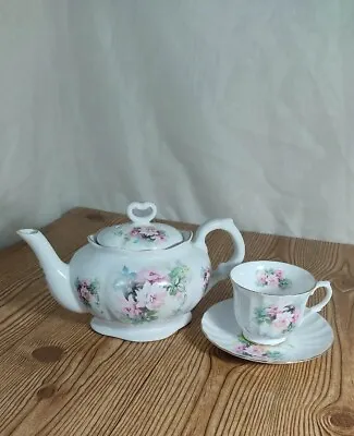 Buy Vintage English Lefton Porcelain 4-5 Cup Teapot W/ Cup & Saucer Made In England • 33.77£