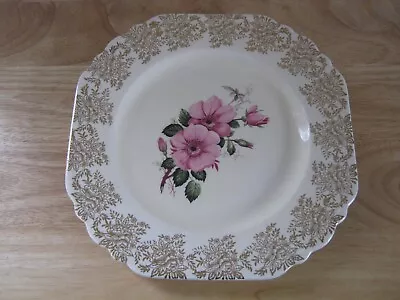 Buy Vintage Lord Nelson Ware Elijah Cotton Wild Pink Rose Square Plate Gilt Edge • 12.37£