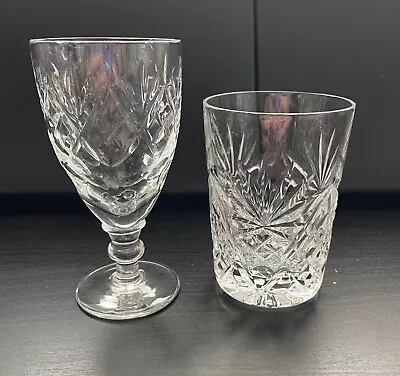 Buy Vintage Crystal Cut Glass Duo Of Sherry Glass And Whiskey Glass.  • 10£