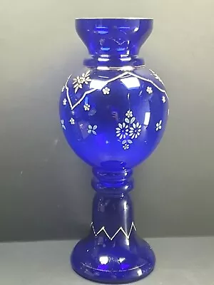 Buy Lovely Antique Cobalt Blue ?Bristol? Glass Hand Painted Vase 27cm • 25£