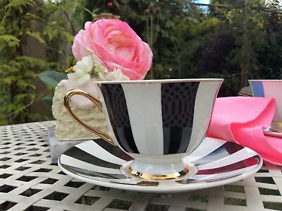 Buy 220ml Black/White Stripy Cup And Saucer Sets Of Qty.2 Or 4  - Slight Seconds • 13£