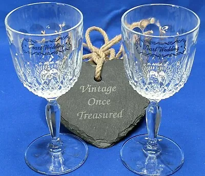 Buy Pair Of Cut Glass PEARL WEDDING 30th ANNIVERSARY Wine Glasses (5.5  Tall) EXC • 9.90£