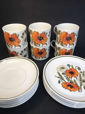 Buy Vintage J & G Meakin Studio Poppy 6 Cups Saucers & Side Plates 1970's Retro • 32£