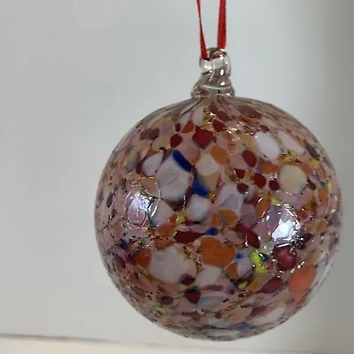 Buy Vintage Hand Blown Glass Art Multicolor Swirl Ball Round Christmas Ornament 3.5” • 9.45£
