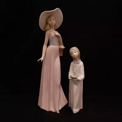 Buy Vintage Lladro Nao Porcelain Figurines Girl Lady Basket Candle X2 RMF03-SJT • 7.99£