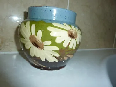 Buy Devon/torquay Pottery 11.5cm Blue,brown,green Vase With Cream Flower &brown Leaf • 24£