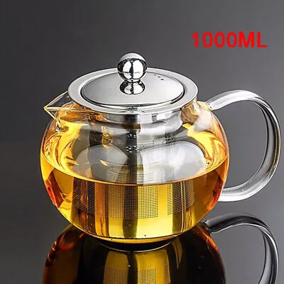 Buy Heat Resistant Clear Glass Teapot Jug W/ Infuser Coffee Tea Leaf Herbal Pot Set • 9.99£
