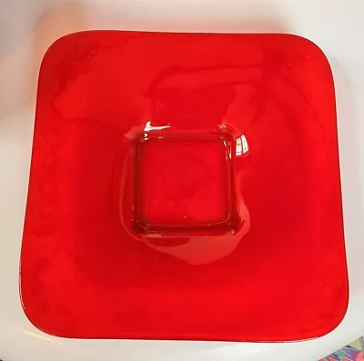 Buy Vintage Scandinavian Swedish Ikea 1990s Red Square Studio Glass Dish. 37 X 37cm • 14.99£